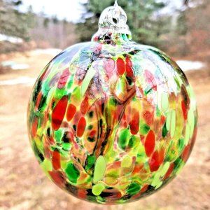 Hanging Glass 4" Diameter Lime with Multi Color Specks Witch Ball (1) 19HB5